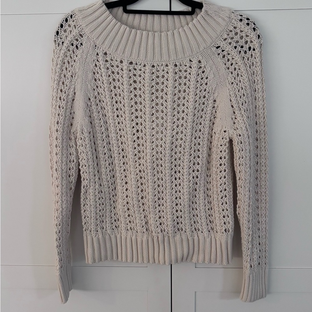 J. Crew Cream Open-Knit Scoop Neck Sweater